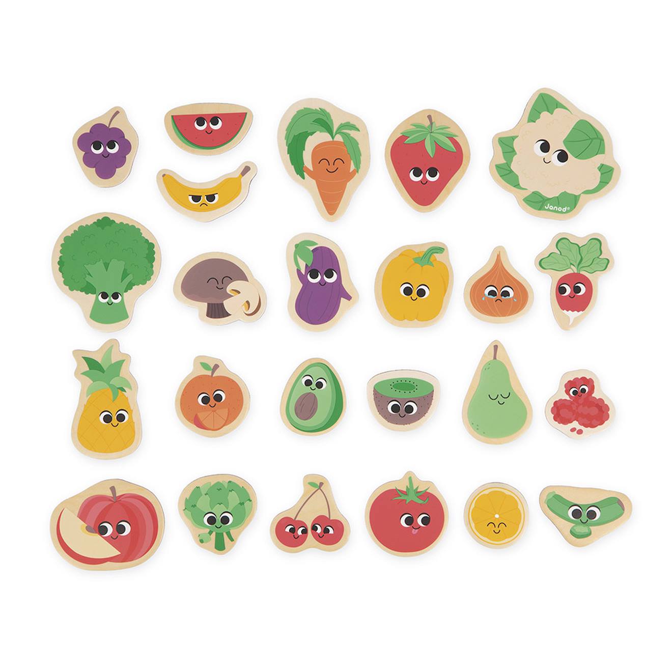 Magnets dinosaures en bois FSC 24 pièces beige - fruits et légumes
