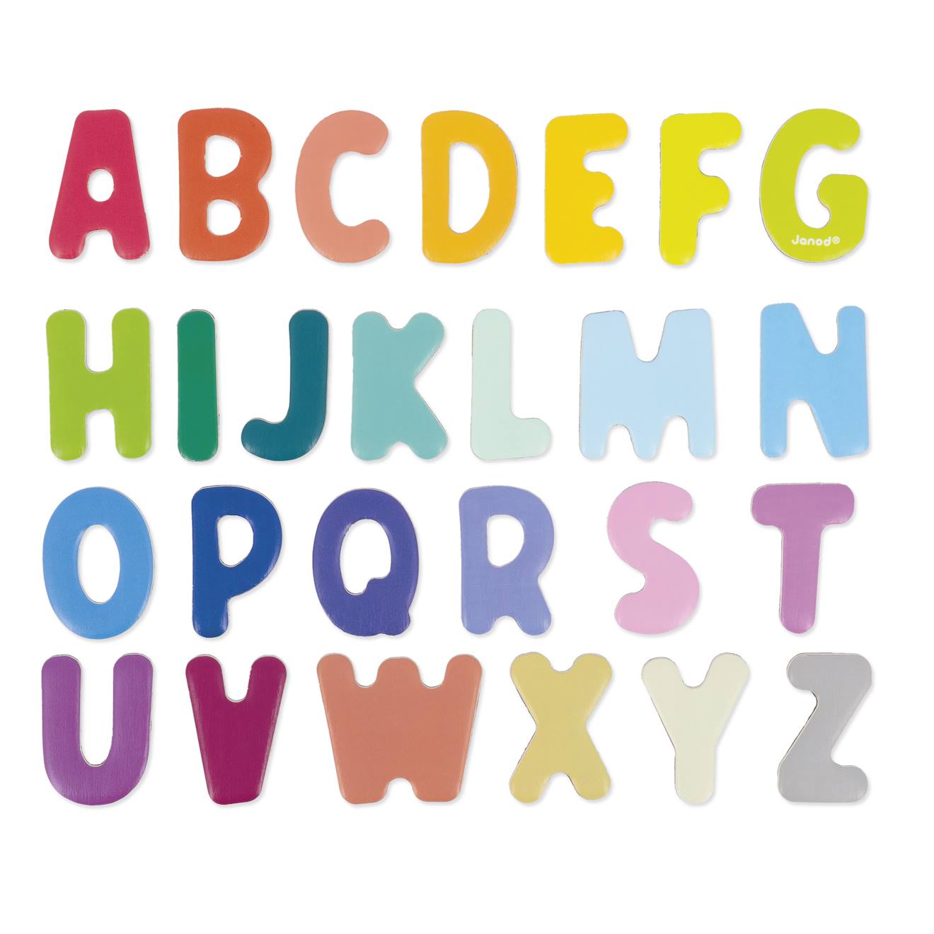 Magnets en bois lettres de l'alphabet multicolore