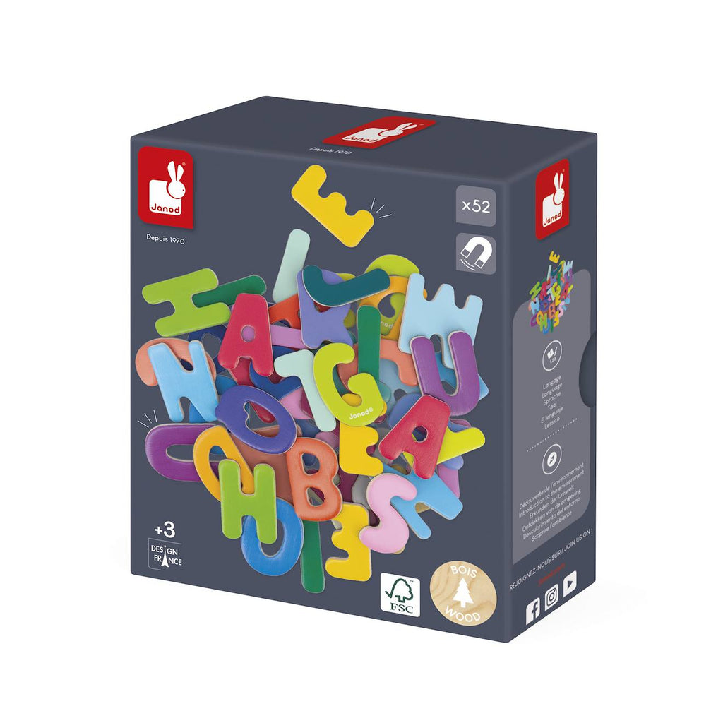 Magnets en bois lettres de l'alphabet multicolore