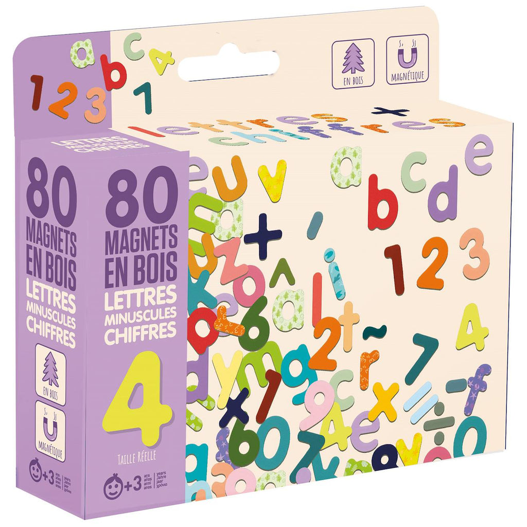 Magnets en bois - lettres minuscules et chiffres beige