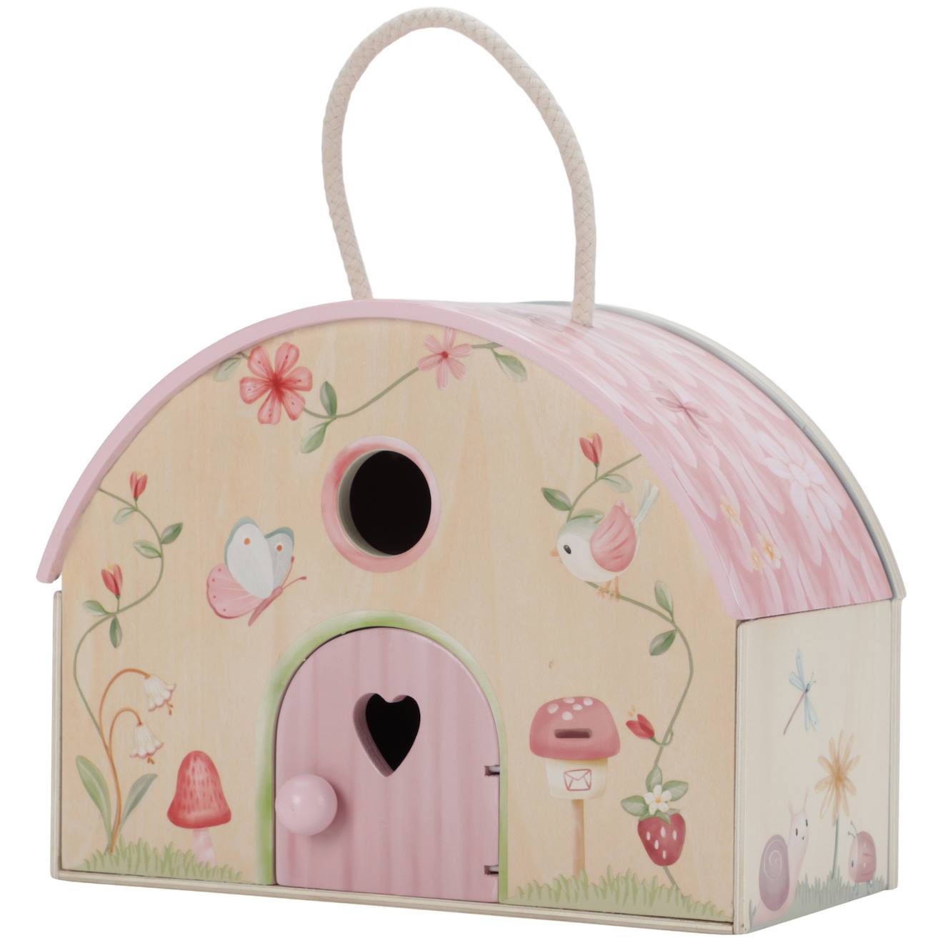Maison de poupée en bois FSC fairy garden rose, jaune, vert, beige, mult