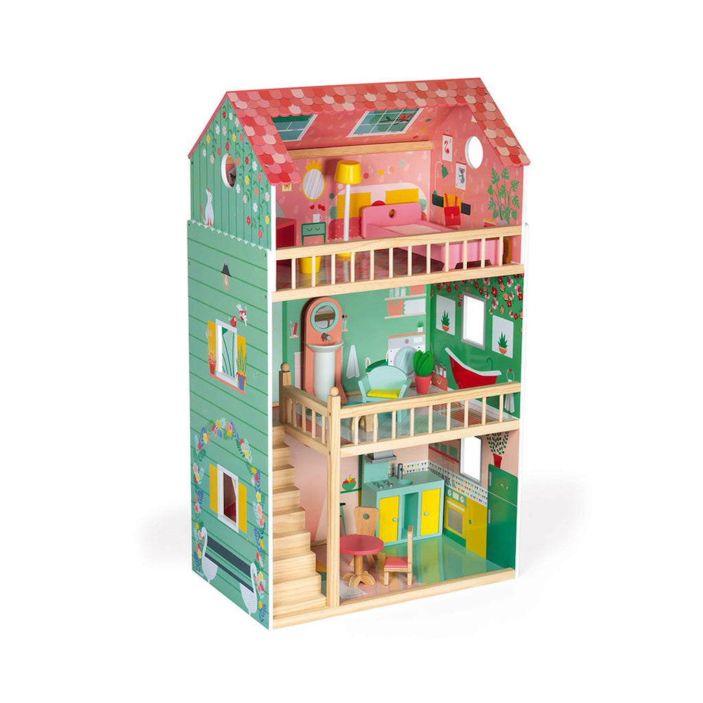 Maison de poupées happy day, 12 accessoires rose / vert