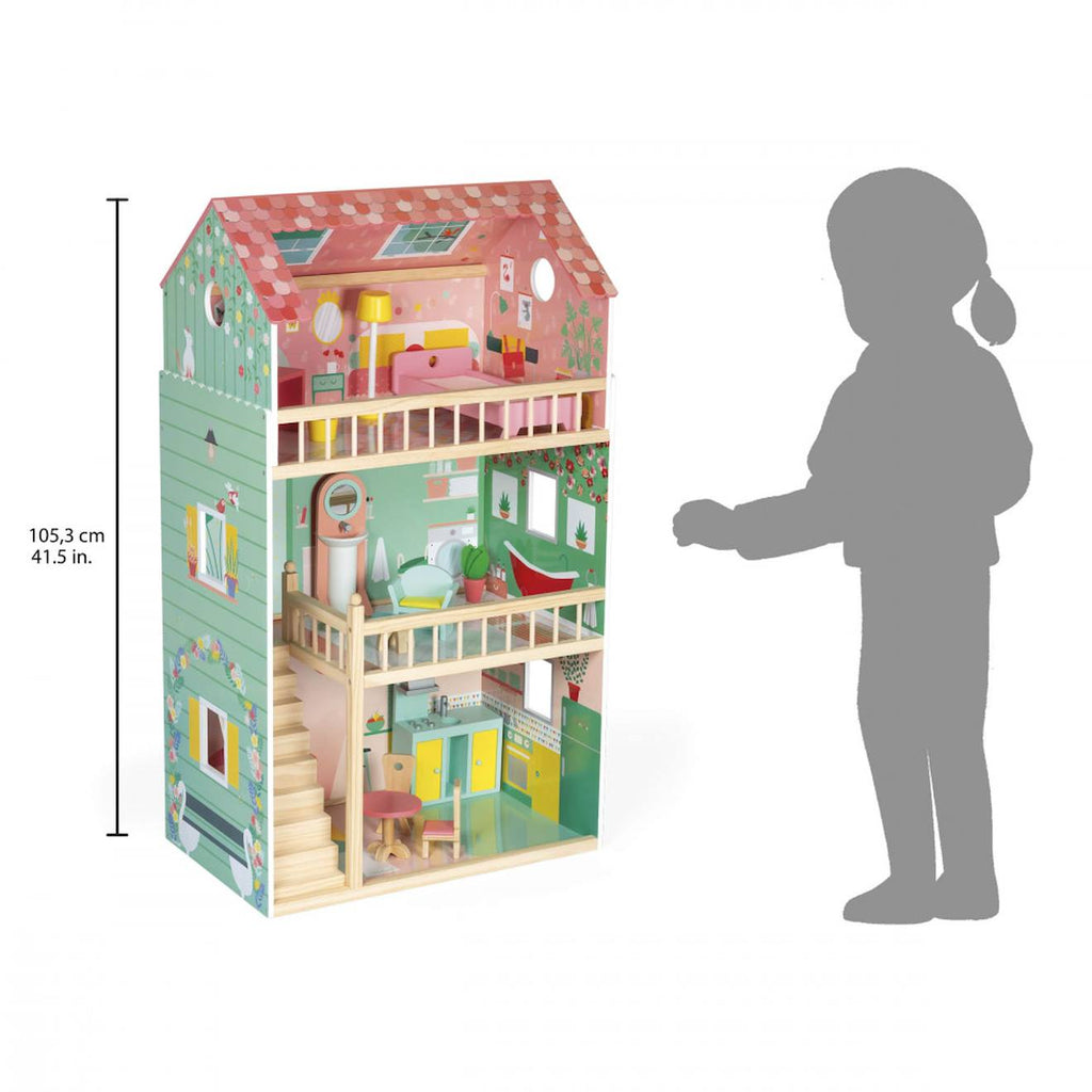 Maison de poupées happy day, 12 accessoires rose / vert