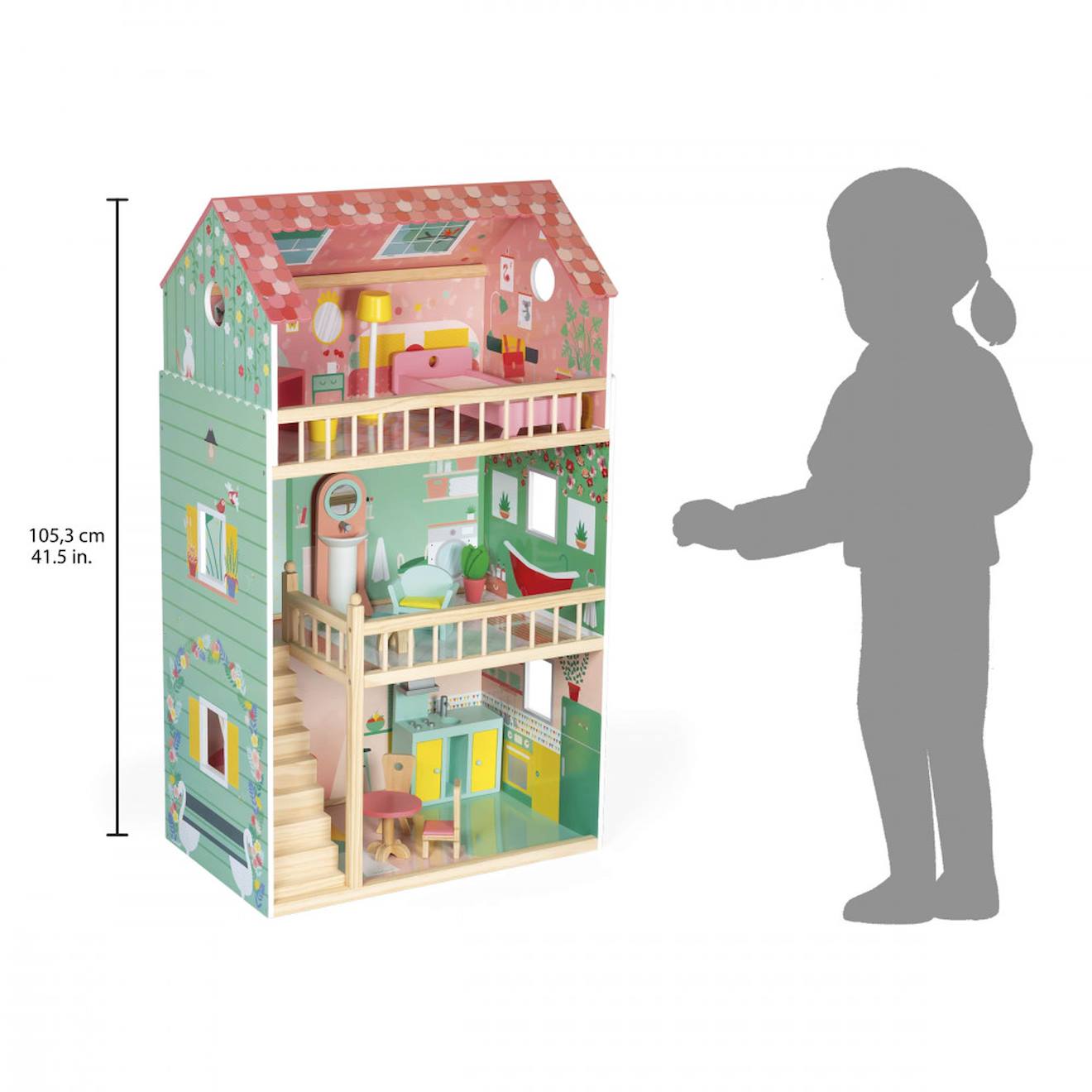 Maison de poupées happy day, 12 accessoires rose / vert