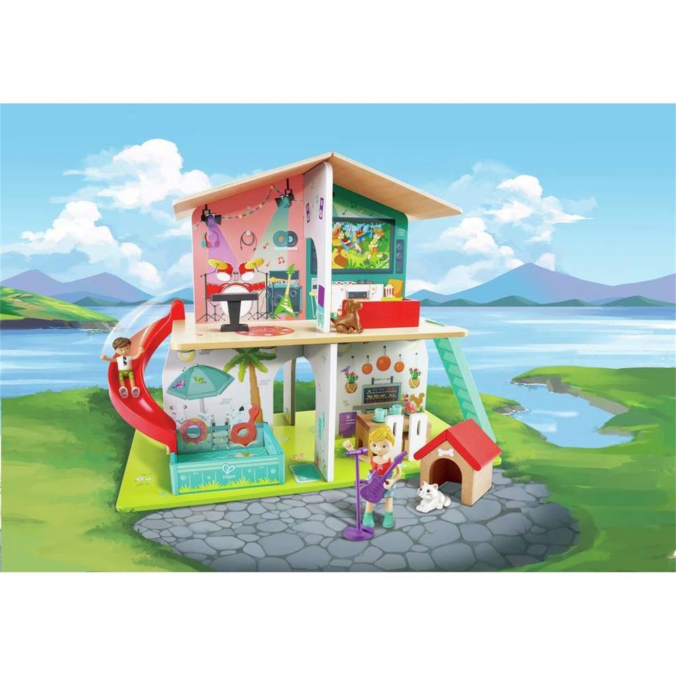 Maison de poupées interactive avec sons multicolore