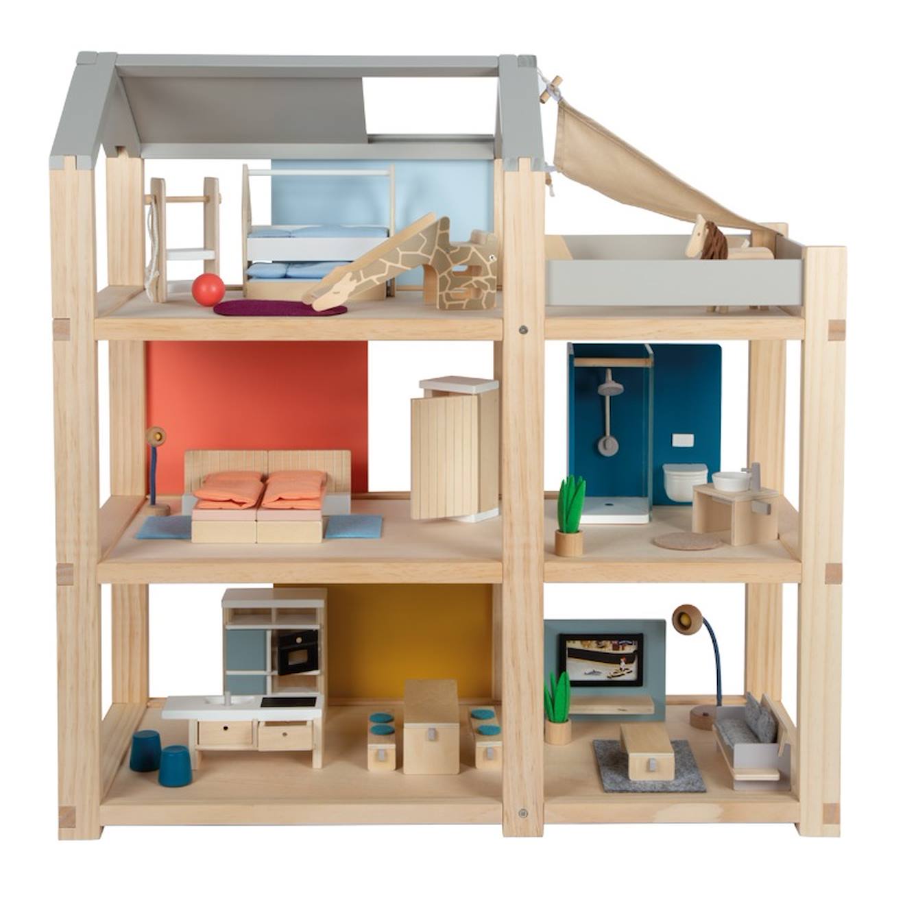 Maison de poupées nature avec meubles beige