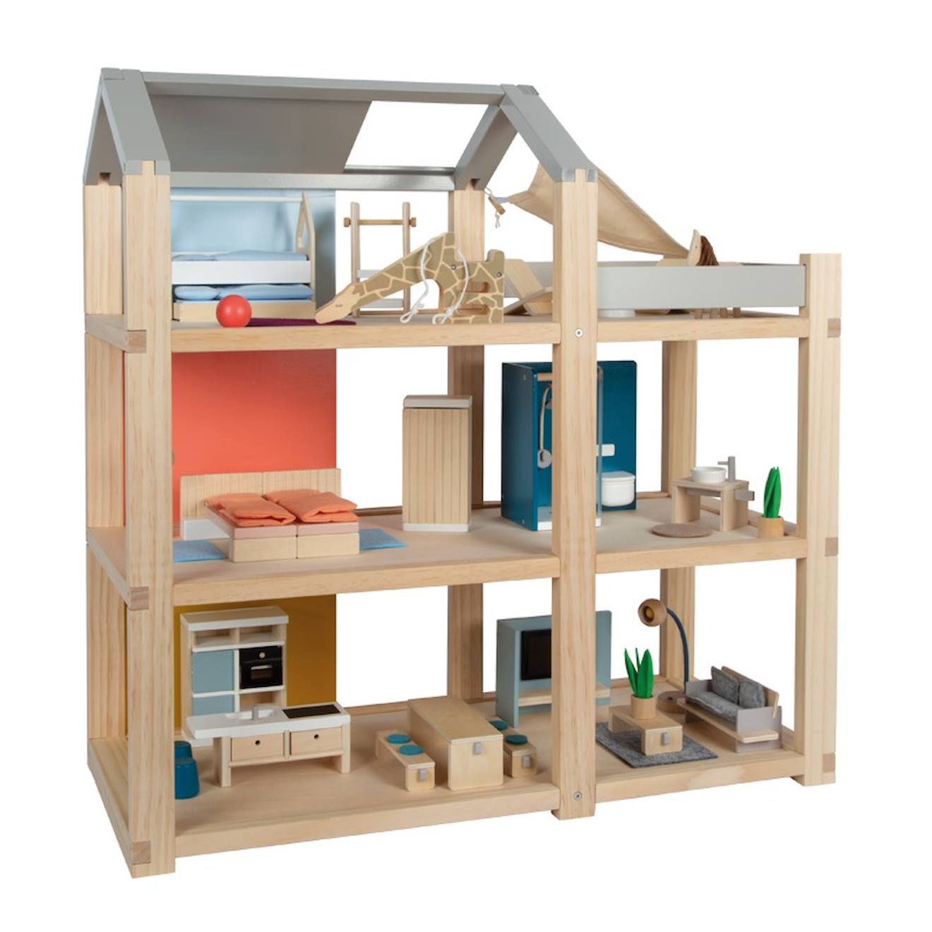 Maison de poupées nature avec meubles beige