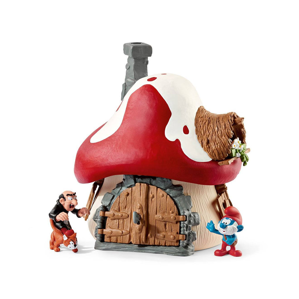 Maison des schtroumpfs avec 2 figurines rouge