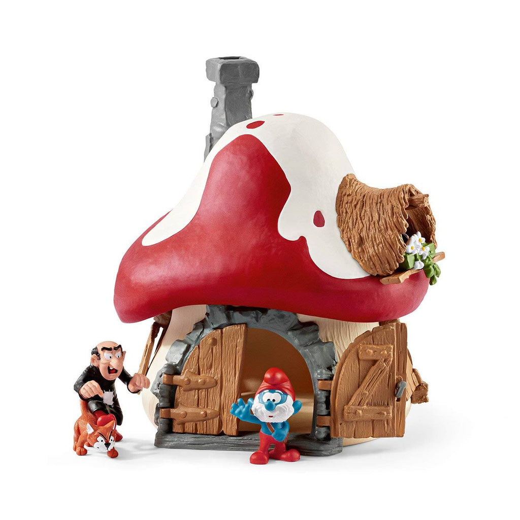 Maison des schtroumpfs avec 2 figurines rouge