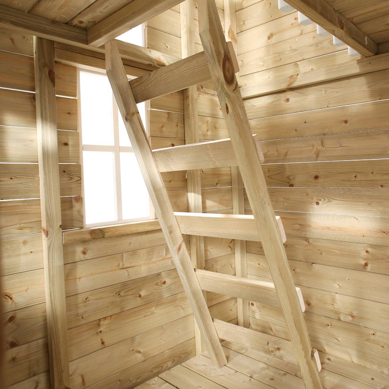 Maisonnette cabane avec toboggan loft bois FSC marron - vert