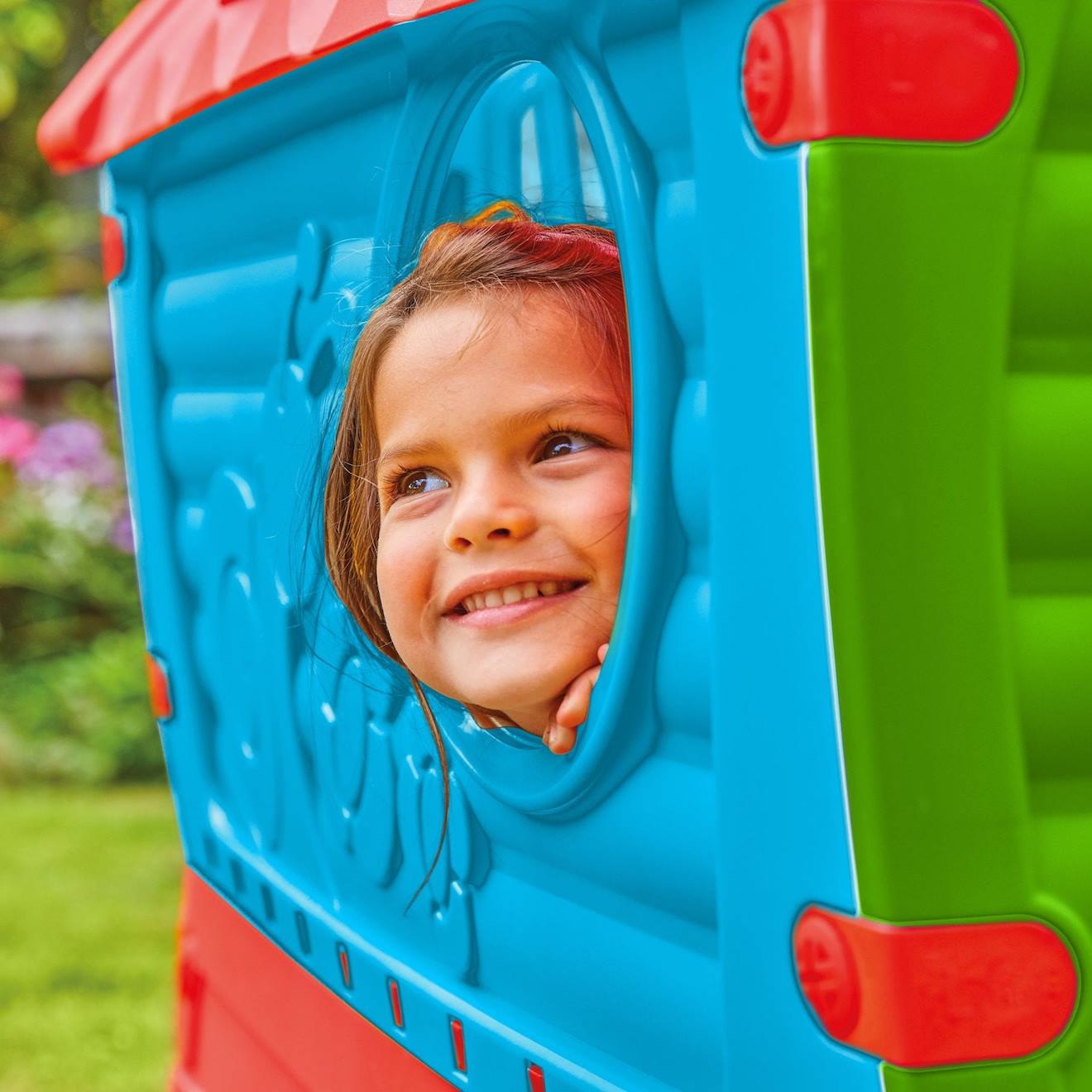 Maisonnette cabane dream house plastique bleu - rouge - vert