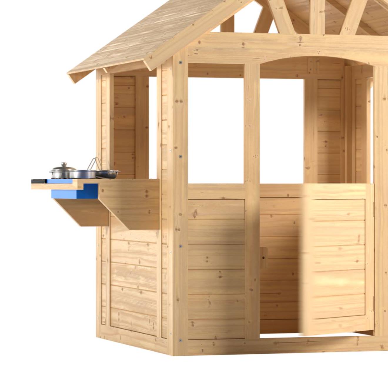 Maisonnette cabane enfant avec cuisine extérieure bois FSC marron - bleu - noir