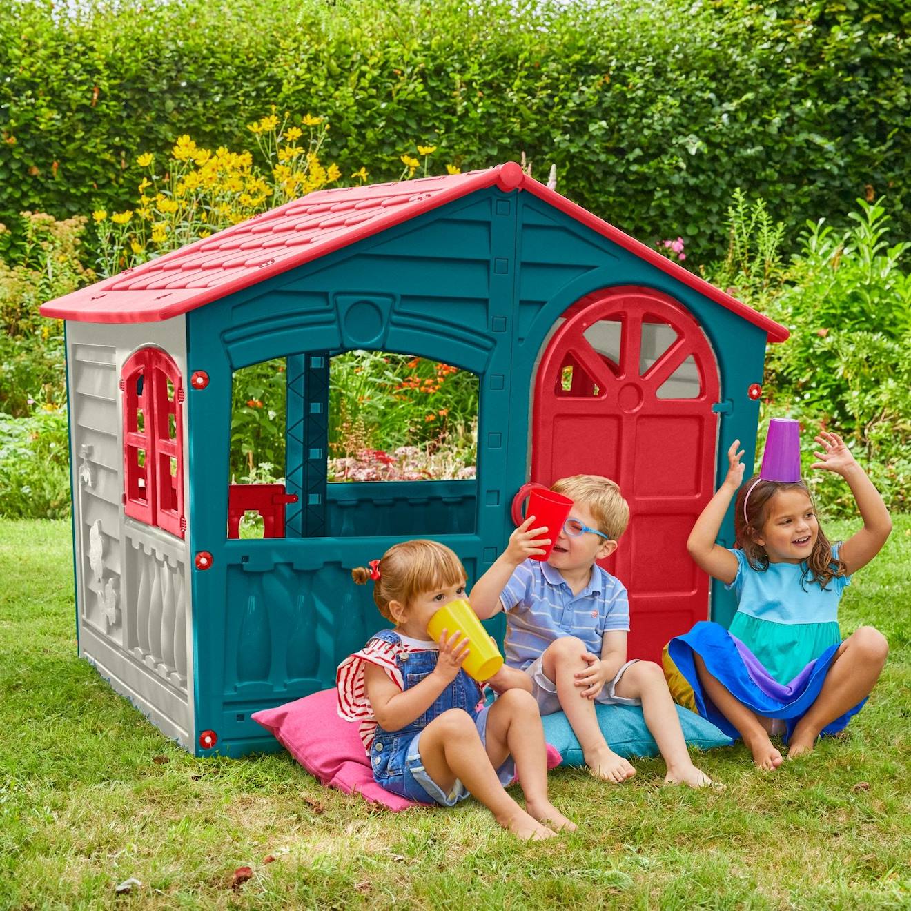 Maisonnette cabane twilight plastique bleu - rouge - blanc