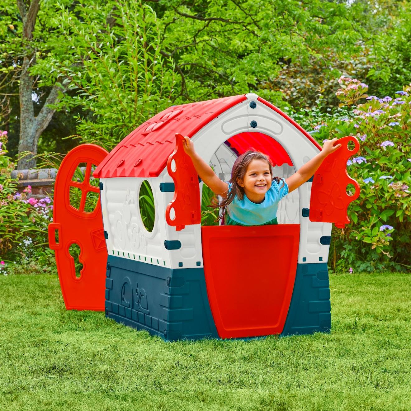 Maisonnette cabane twilight plastique rouge - blanc - bleu