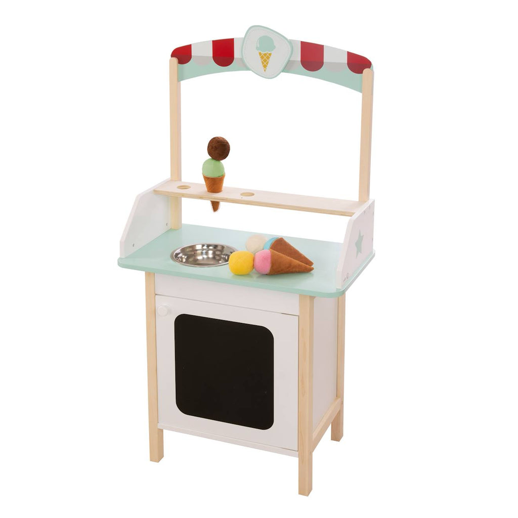 Marchande de glace + 3 cornets et 6 boules en tissu blanc, menthe et naturel