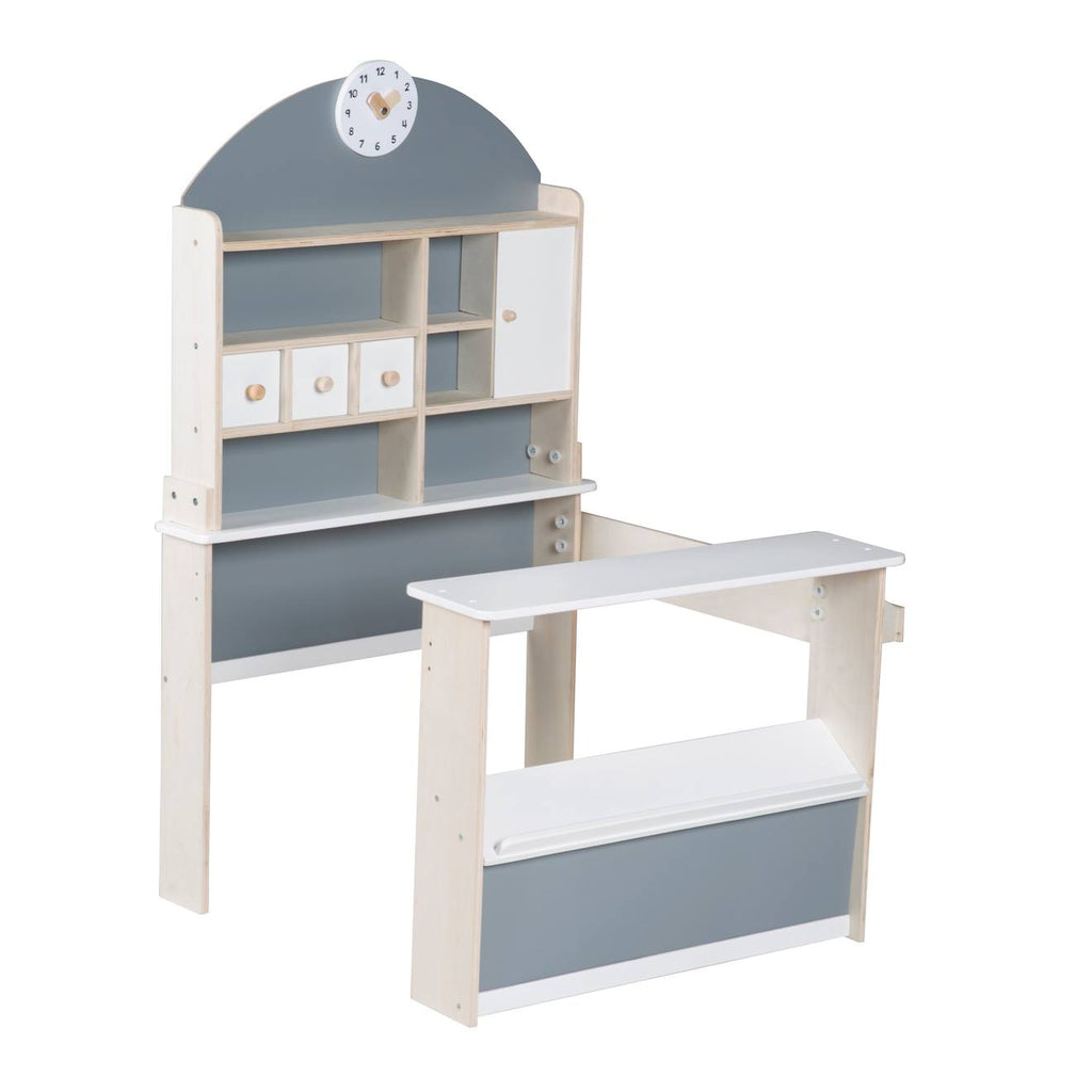 Marchande en bois à 3 tiroirs et horloge gris - sans accessoires