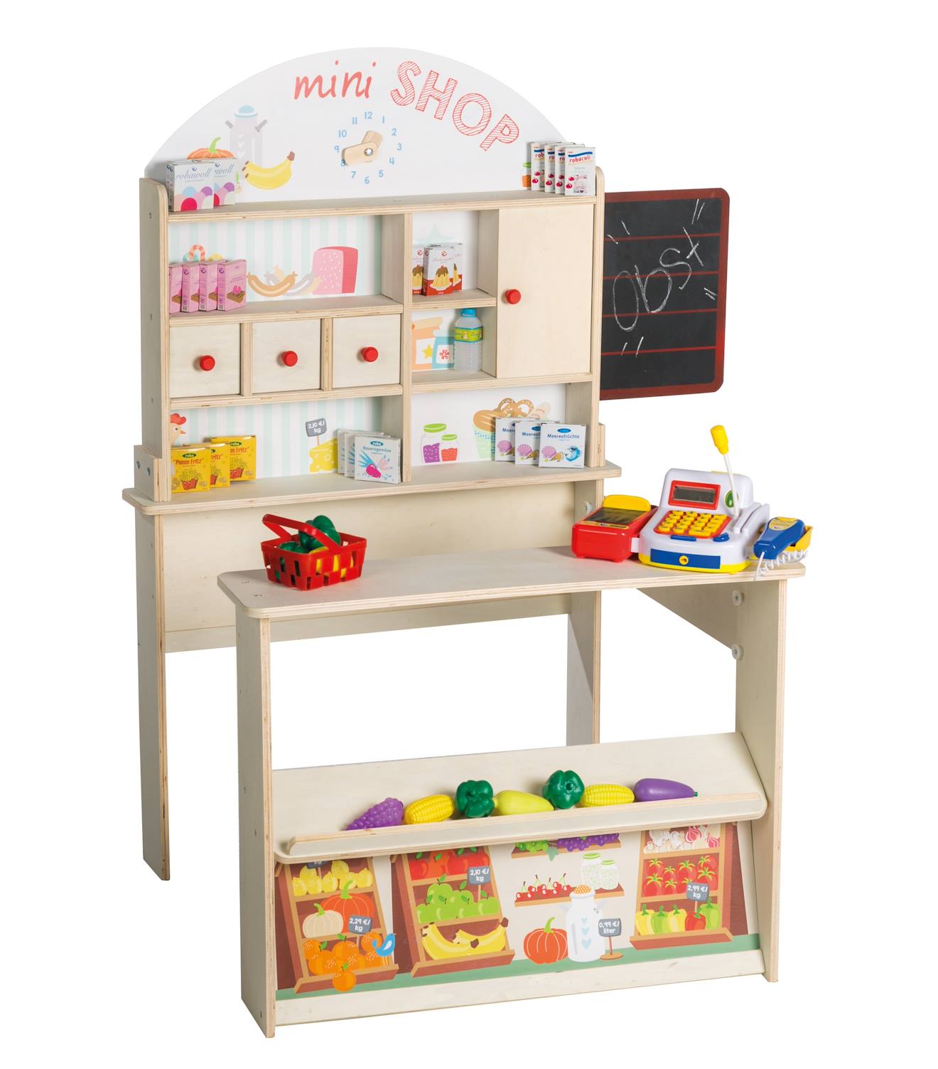 Marchande en bois avec horloge et tableau à craie mini shop multicolore / sans accessoires