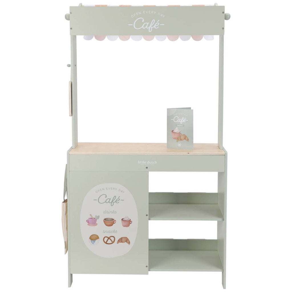 Marchande en bois FSC et tissu vert, rose, prange