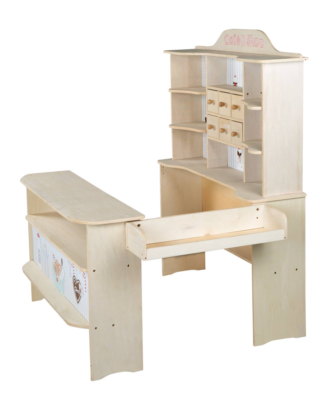 Marchande en bois motif confiserie café & shop naturel - sans accessoires