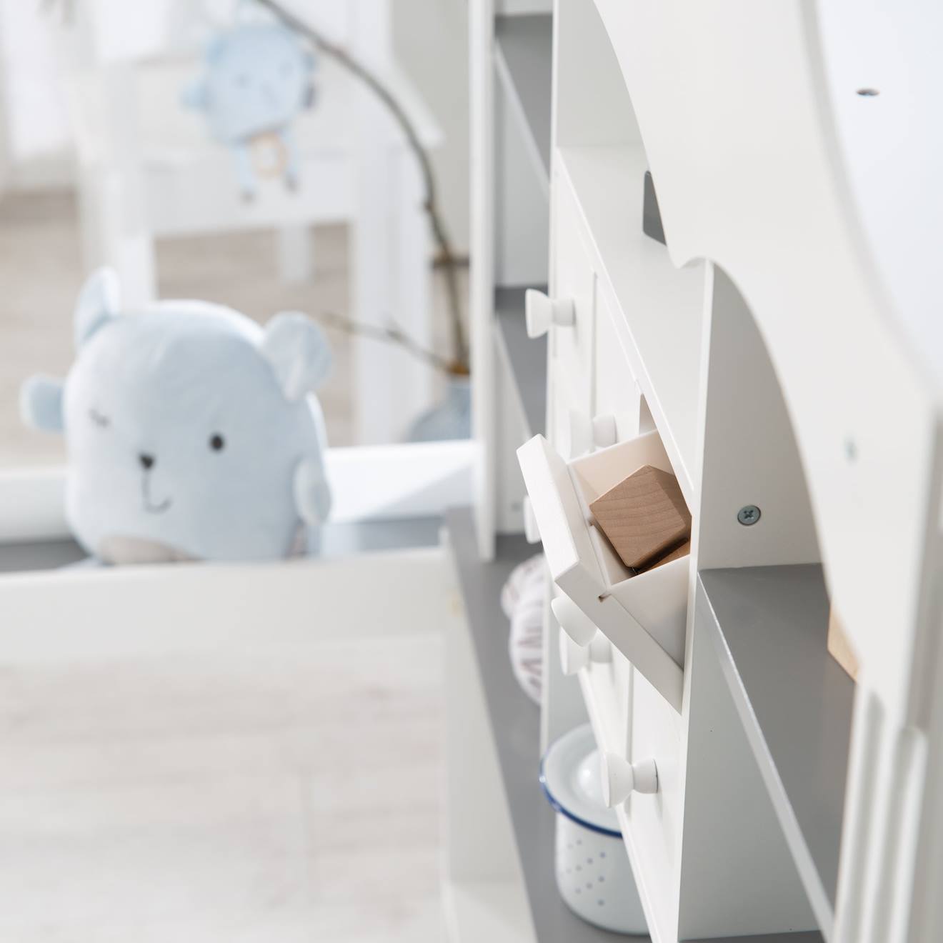Marchande enfant en bois à 6 tiroirs candy shop blanc - gris /sans accessoires