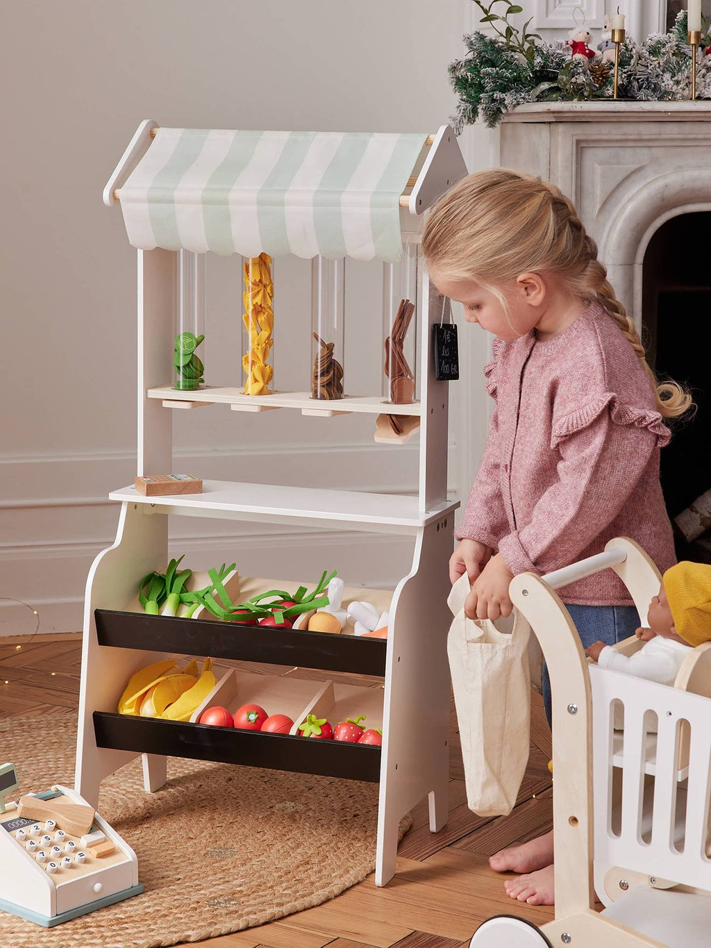 Marchande fruits et légumes en bois FSC beige