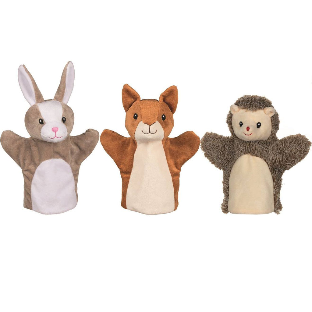Marionnettes écureuil, lapin et hérisson multicolore