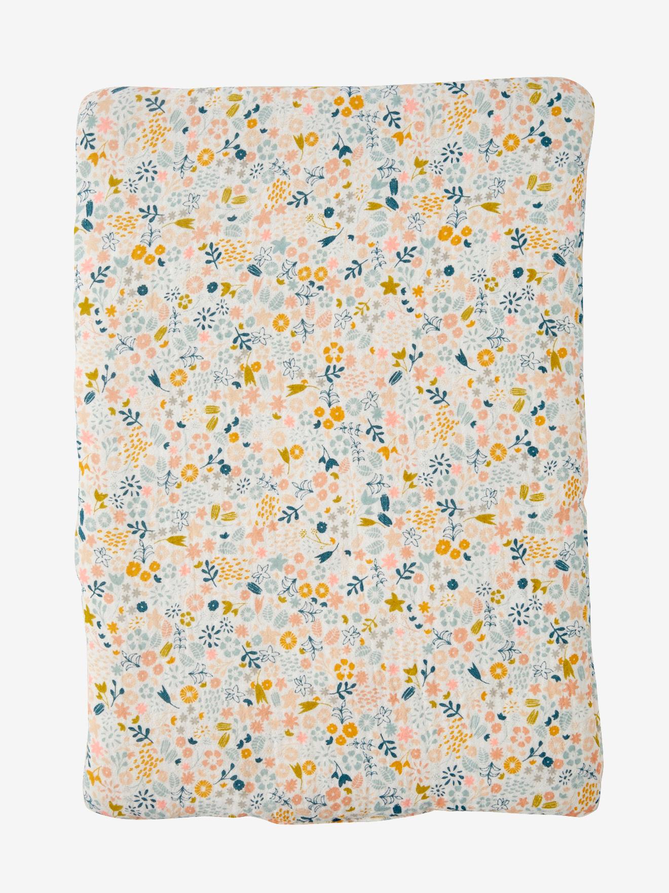 Matelas à langer pour poupon en gaze de coton fleurette