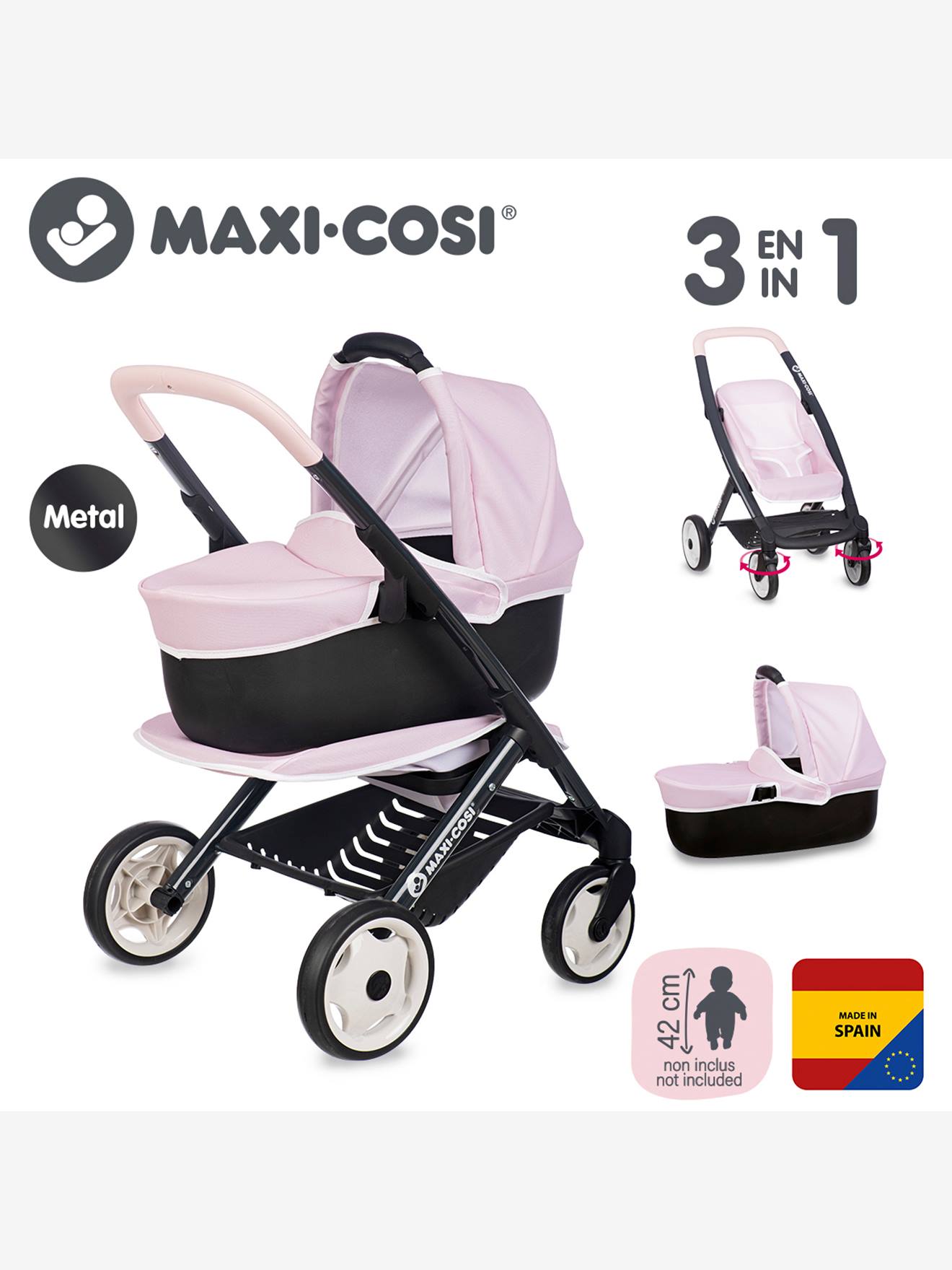 Maxi cosi poussette landau 3 en 1 - rose pâle