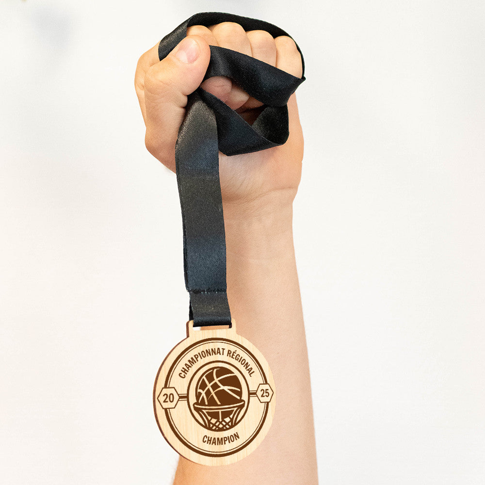 Médaille en Bois Basket à Personnaliser - Médailles Personnalisées