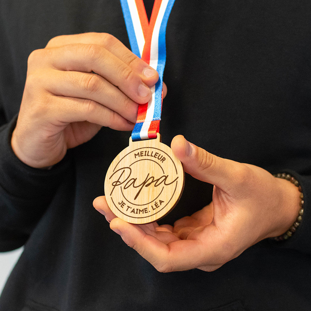 Médaille en Bois Meilleur Papa à Personnaliser - Médailles Personnalisées