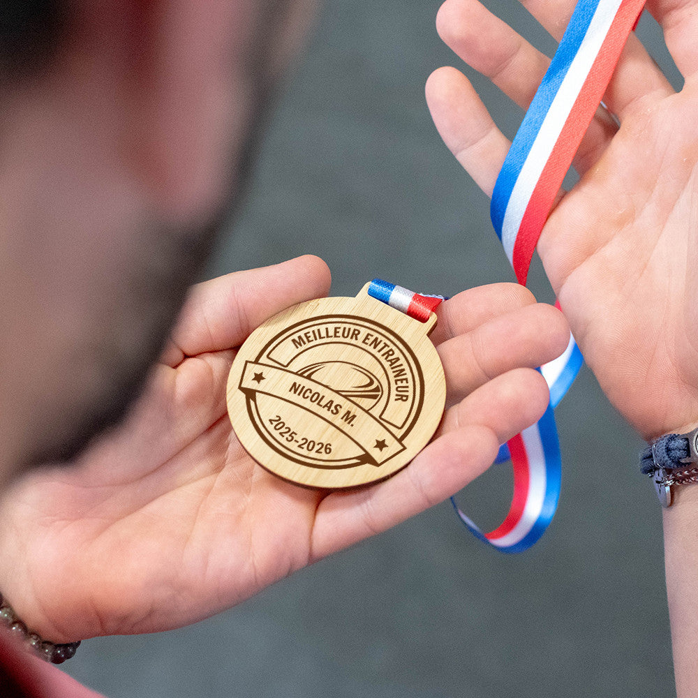 Médaille en Bois Rugby à Personnaliser - Médailles Personnalisées