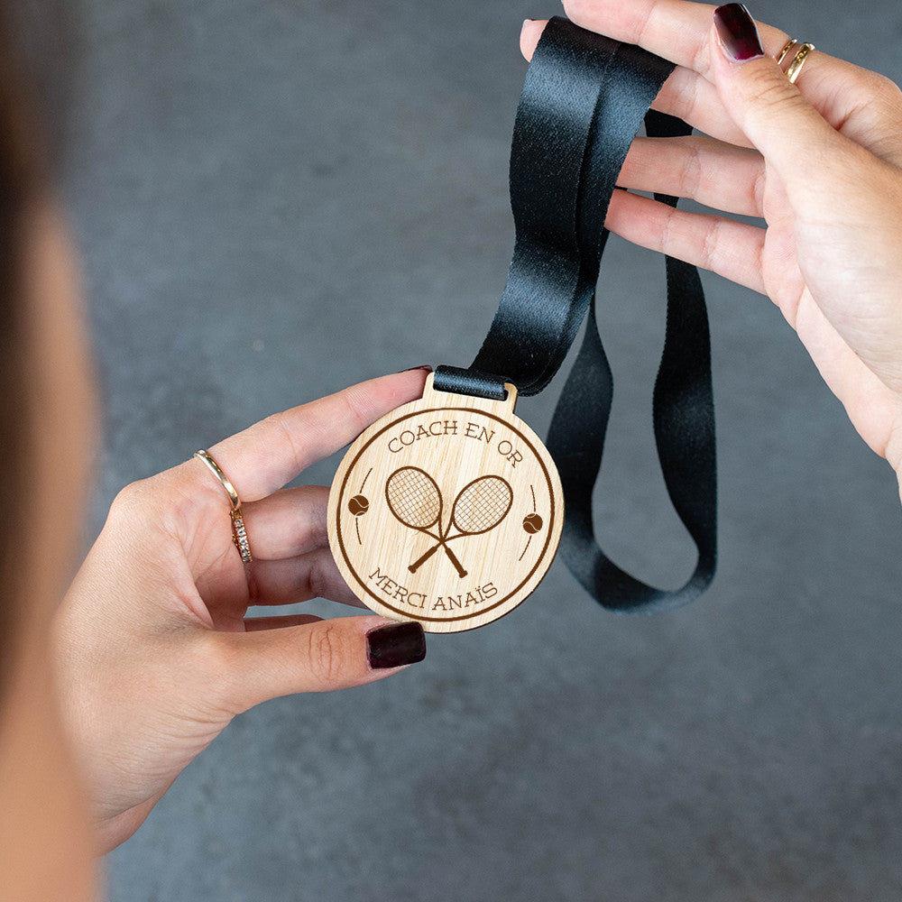 Médaille en Bois Tennis à Personnaliser - Médailles Personnalisées