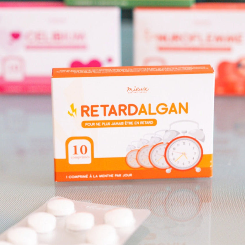 Boîte de bonbons humoristiques Retardalgan au design de médicament