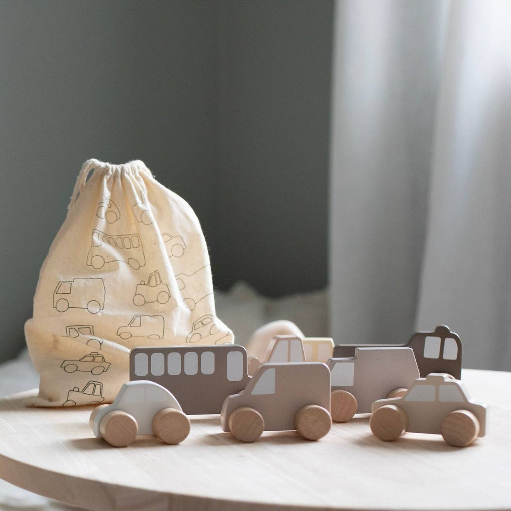Mes premières voitures en bois nature ecru, beige, marron