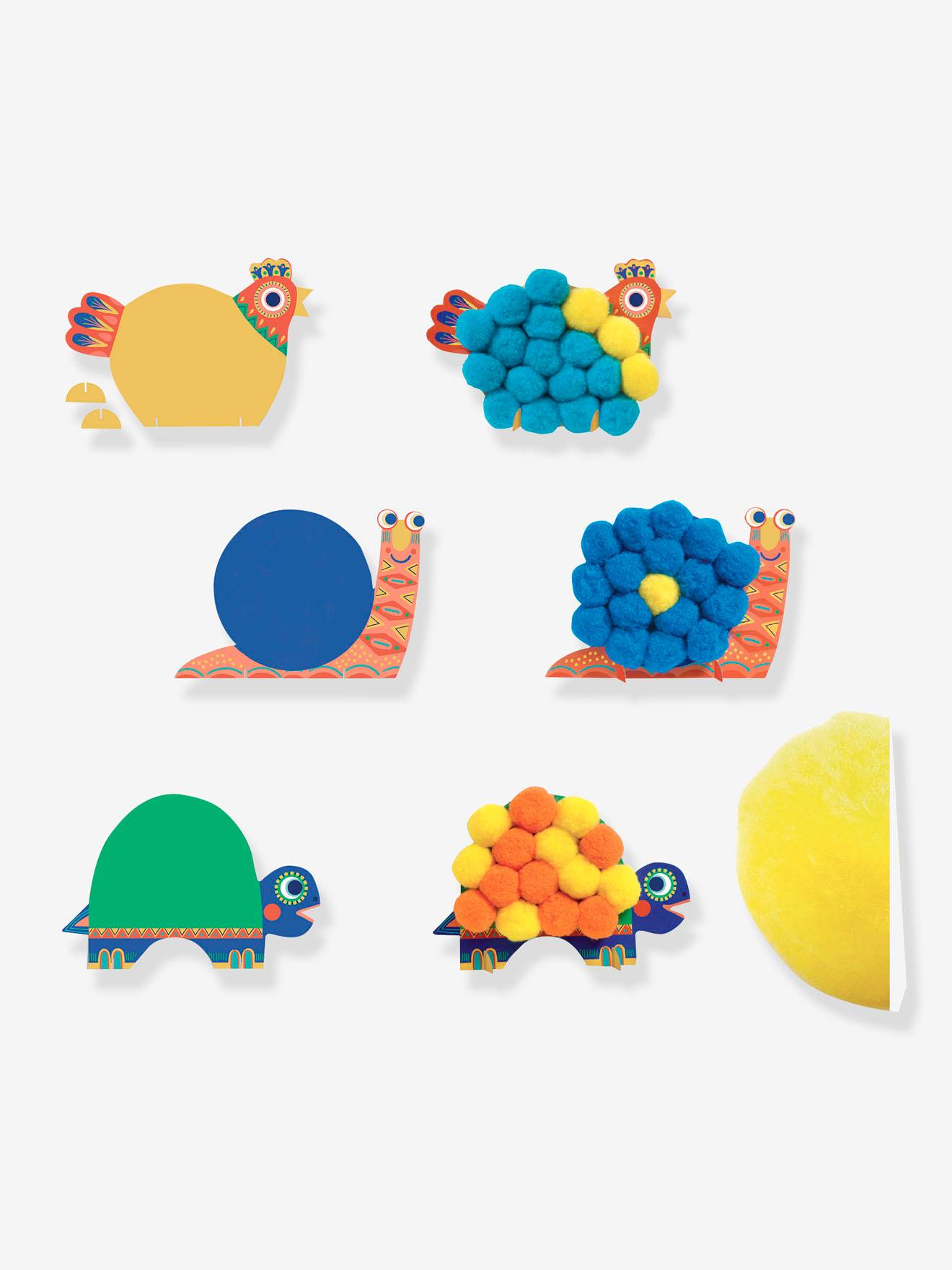 Mes premiers collages de pompons - animaux tout doux - multicolore