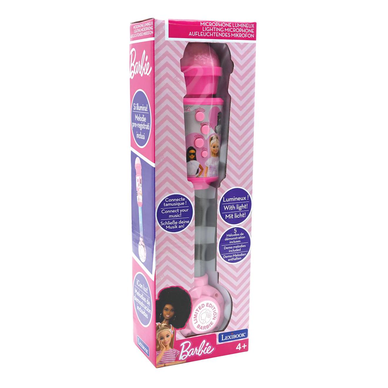 Microphone Barbie avec tube lumineux et enceinte multicolore