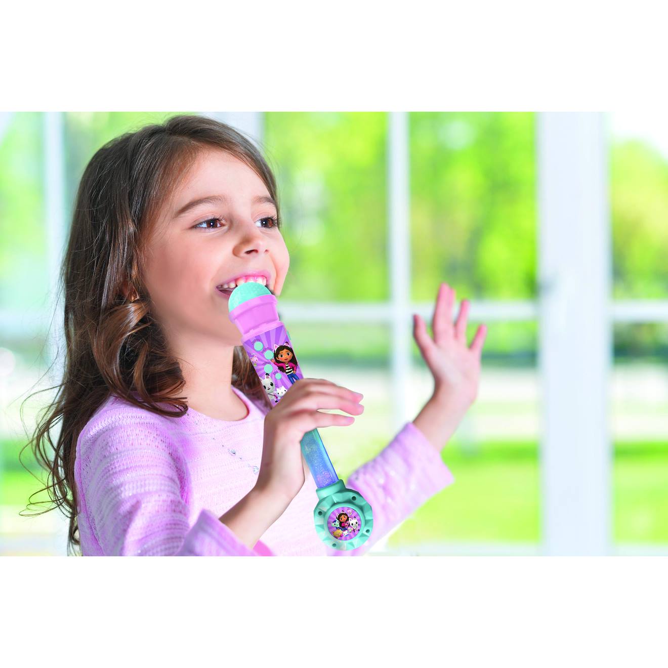 Microphone Gabby et la Maison Magique avec tube lumineux et enceinte multicolore