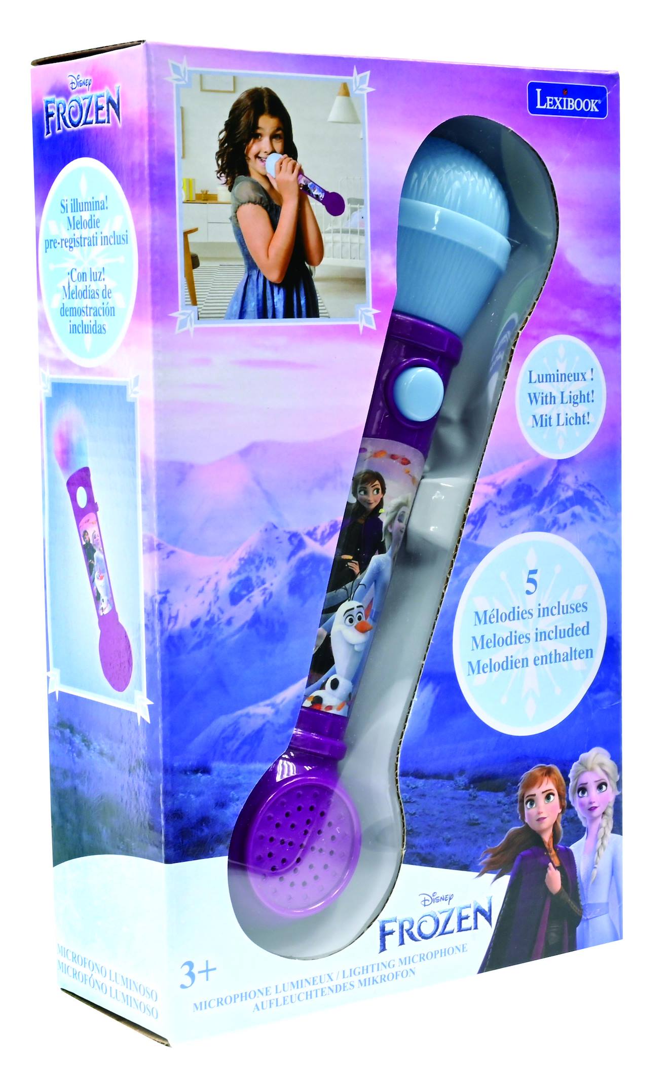 Microphone lumineux avec mélodies et effets sonores reines des neiges multicolore