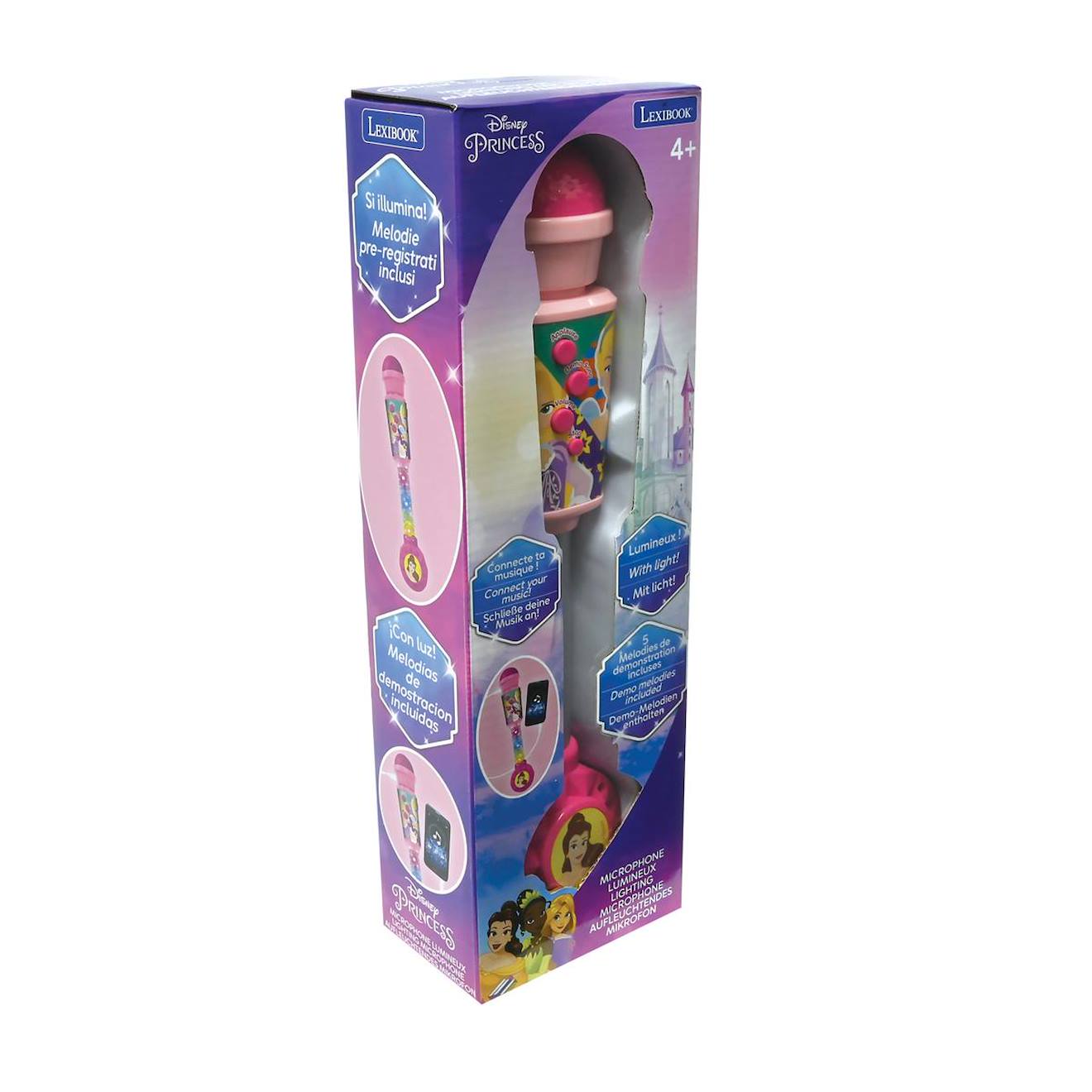 Microphone princesse Disney avec tube lumineux et enceinte multicolore