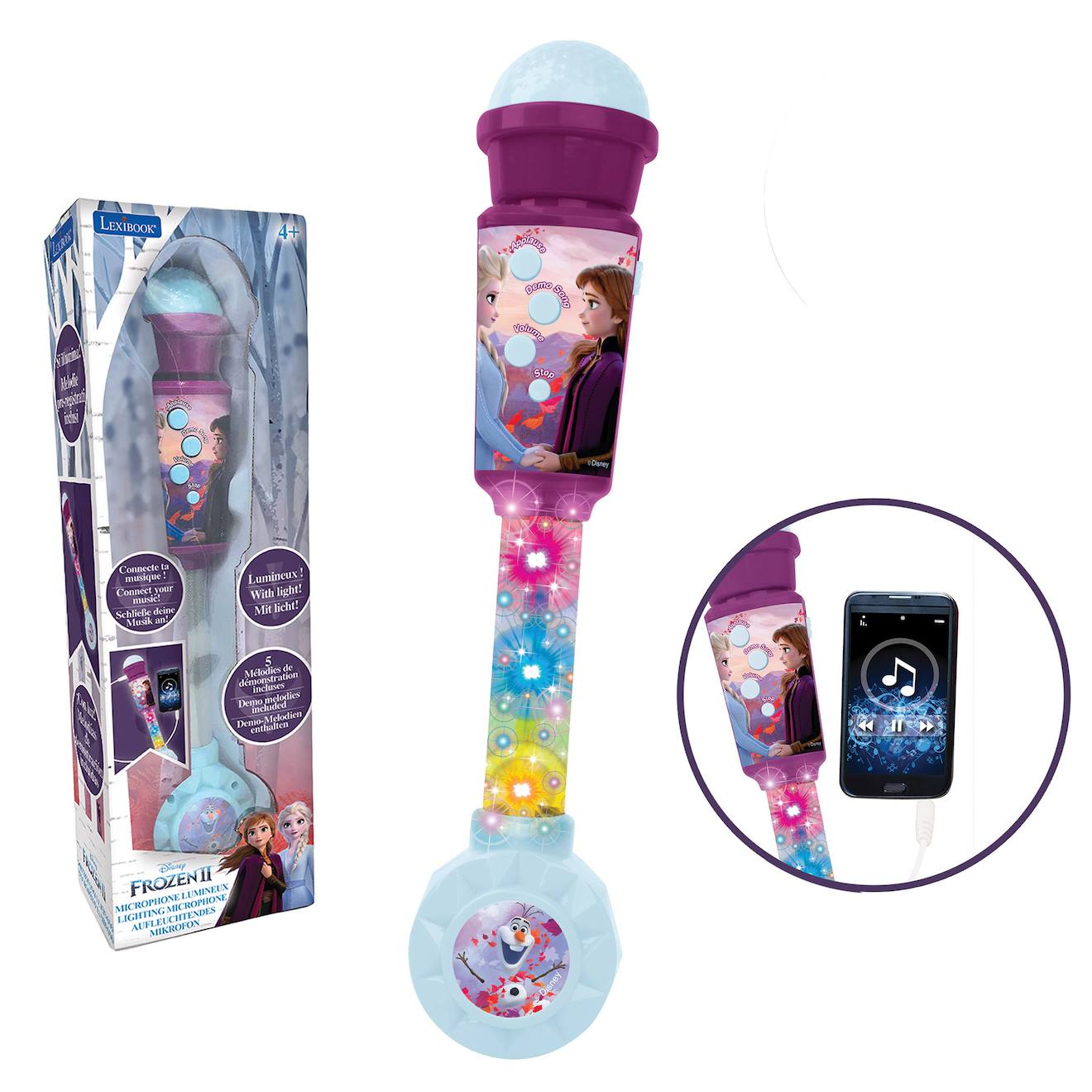 Microphone Reine des Neiges avec tube lumineux et enceinte multicolore