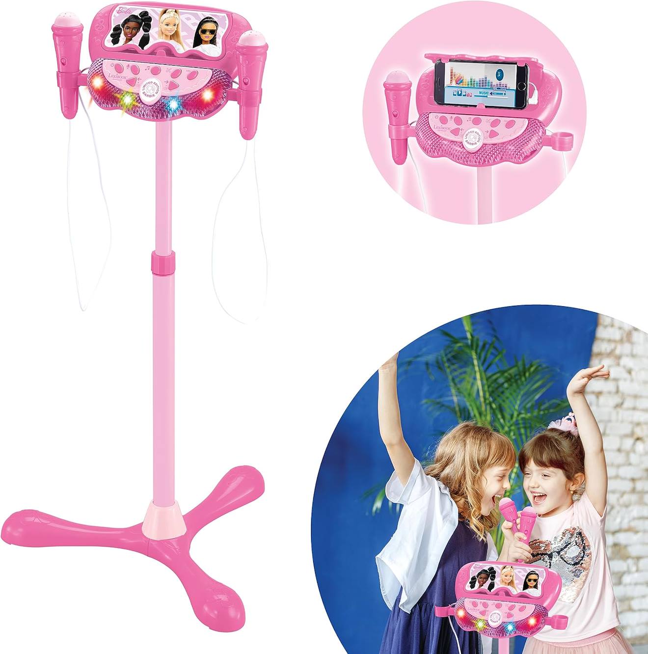 Microphone sur pied enceinte Bluetooth Barbie rose
