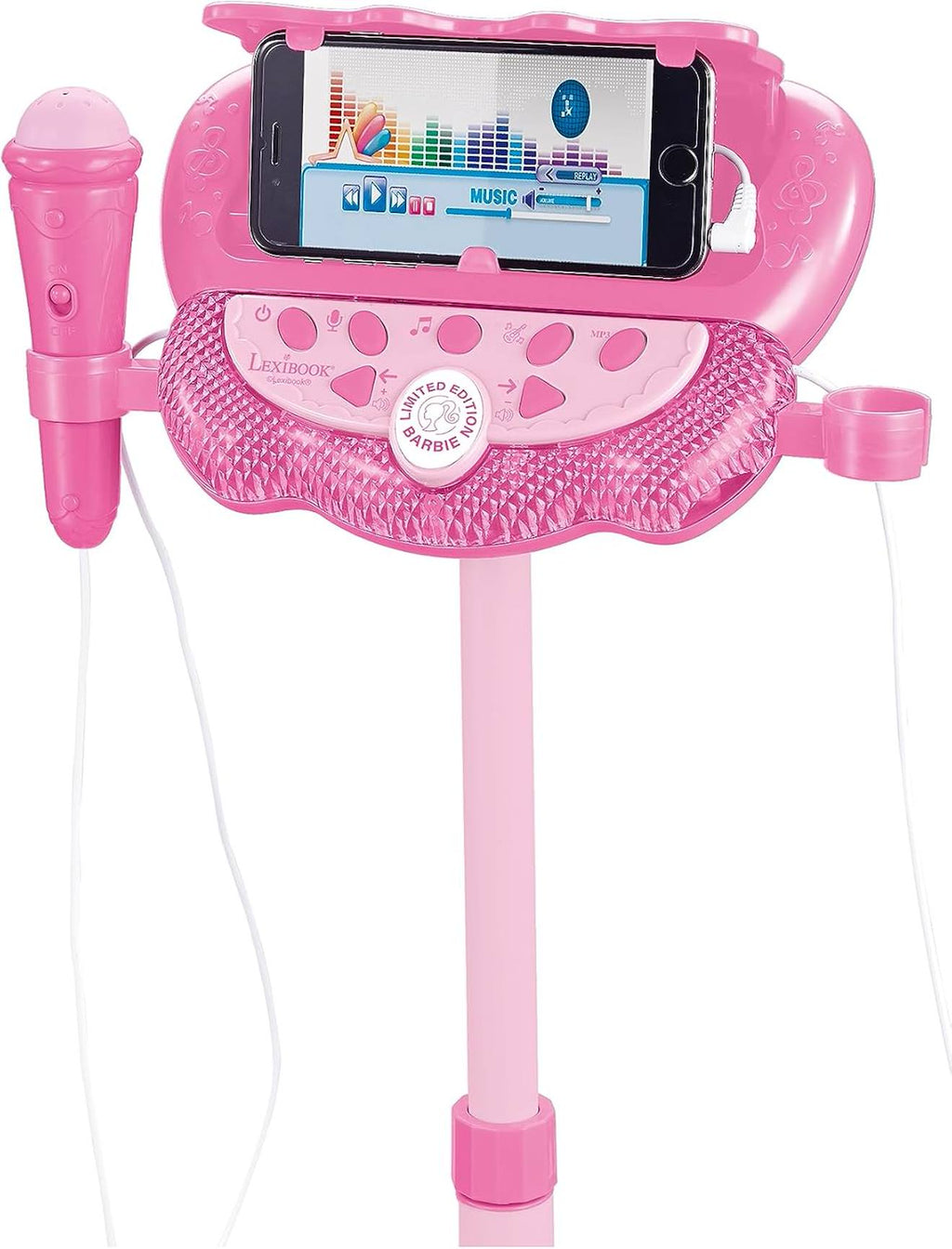 Microphone sur pied enceinte Bluetooth Barbie rose