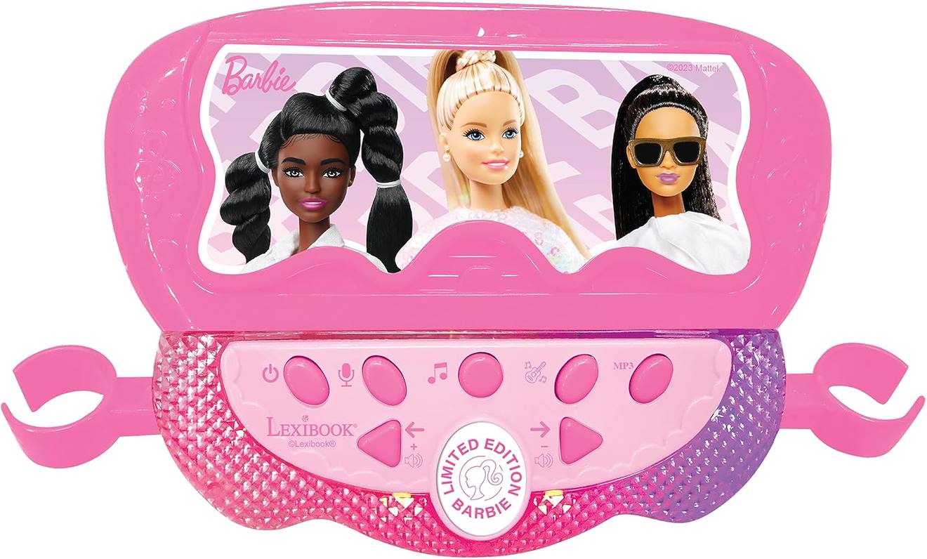 Microphone sur pied enceinte Bluetooth Barbie rose