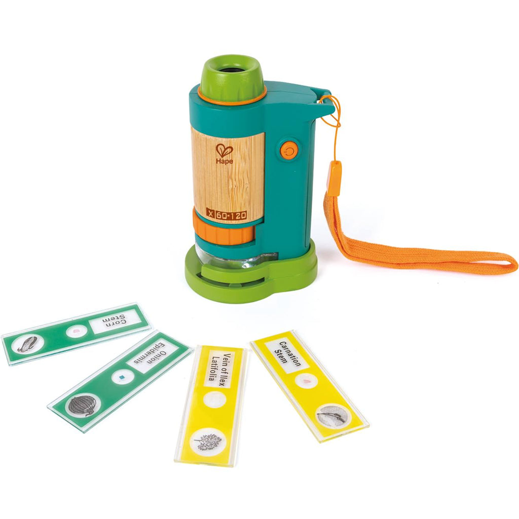 Microscope en bambou bleu, vert, orange