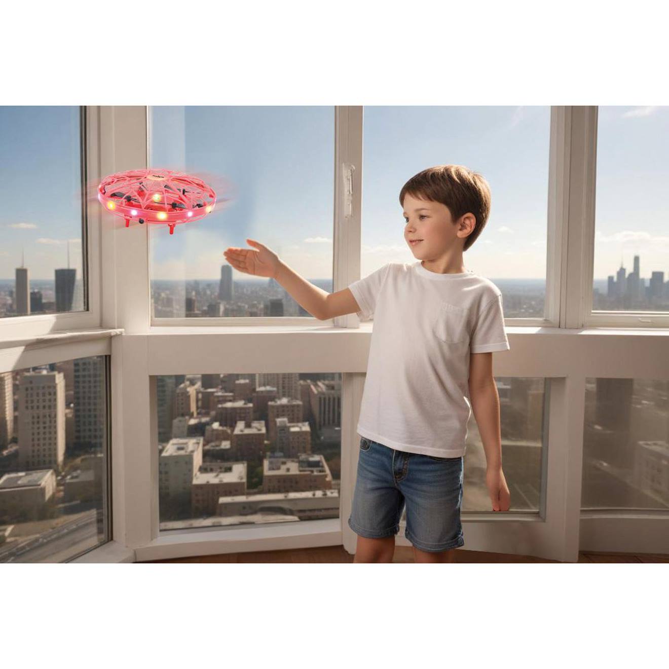 Mini drone à contrôle gestuel mains libres, rechargeable rouge