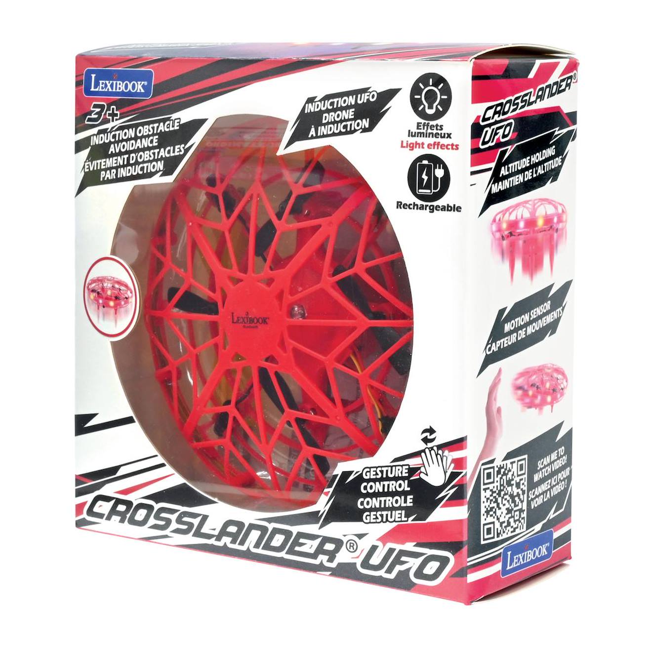Mini drone à contrôle gestuel mains libres, rechargeable rouge