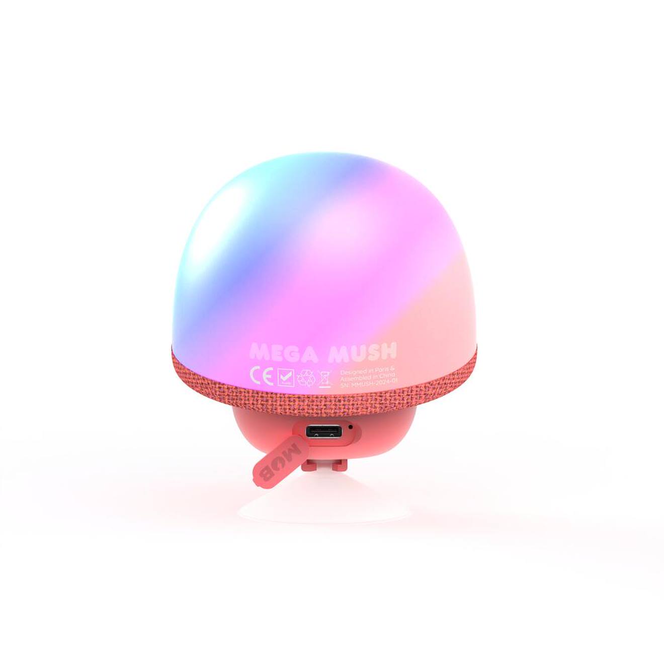 Mini enceinte champignon avec lumières LED & ventouse rose