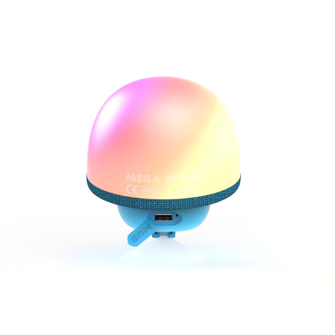Mini enceinte champignon avec lumières LED & ventouse bleu