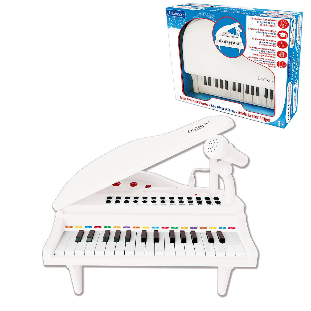 Mini piano à queue électronique avec micro blanc