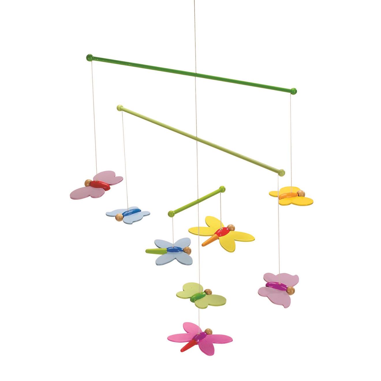 Mobile en bois papillons rose